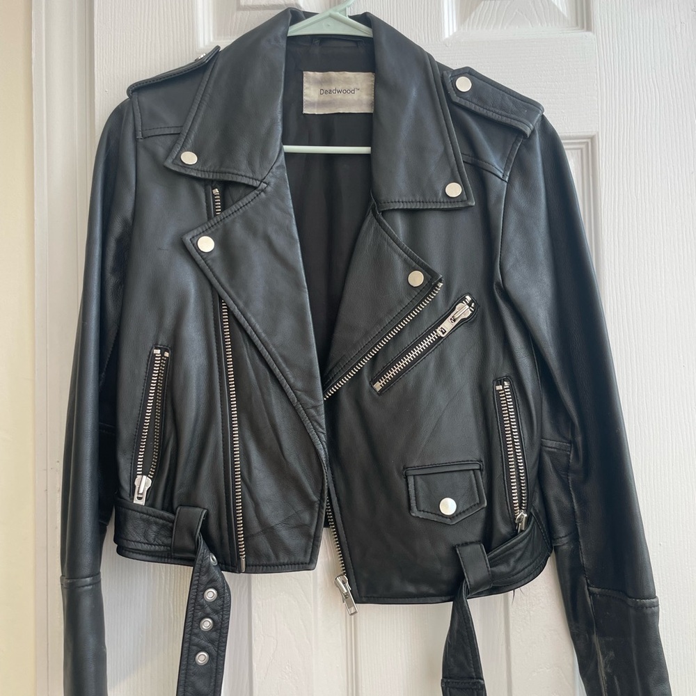 Cropped Leather Motorcycle Jacket 36